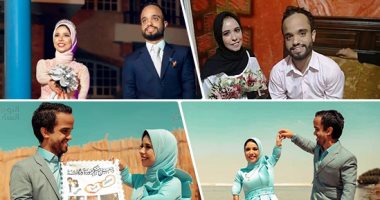 الحب الكبير.. عروسان من قصار القامة يتحولان لأيقونة على مواقع التواصل.. "بركات" لاعب منتخب مصر لكرة القدم يسرد قصة ارتباطه بمنار.. ويؤكد: فيروس "كورونا" تسبب فى تأجيل حفل الزفاف.. و"الأقزام مش واخدين حقهم"