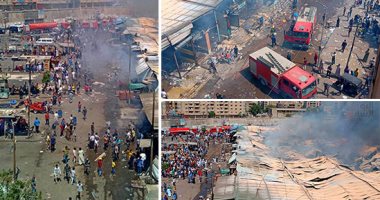 صور.. الحماية المدنية تواجه نيران الحرائق.. السيطرة على حريق هائل بسوق توشكى بحلوان.. المعاينة: النيران التهمت عشرات المحلات.. المعمل الجنائى ينتقل لإجراء المعاينة.. ومصدر: ماس كهربائى وراء الحريق