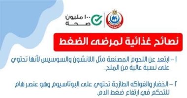 الصحة تكشف عن 8 نصائح لمرضى الضغط لحمايتهم من مضاغفات المرض.. انفوجراف