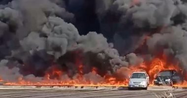 تفحم 8 سيارات إثر حريق ماسورة مواد بترولية بطريق الإسماعيلية الصحراوى