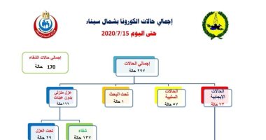 بيان "الصحة بشمال سيناء": وفاة 14 مصابا بكورونا بمستشفيات العريش وبئر العبد