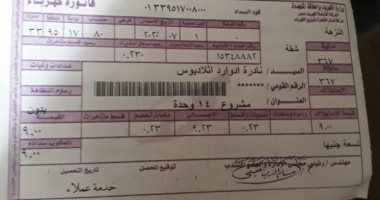قارئ يشكو صدور فاتورة الكهرباء بـ9 جنيهات ويخشى تراكم الاستهلاك