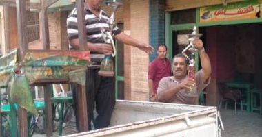 صور.. ضبط شيش داخل مقاهى بالدقهلية وحملة لإزالة الاشغالات