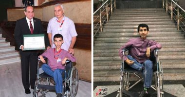 أيقونة التحدى.. محمد يهزم ضمور العضلات ويحصل على امتياز  بكلية حقوق الزقازيق.. حصل على التكريم من الرئيس السيسى في مؤتمر شباب الجامعات.. رفض دخول امتحانات الدمج.. وخاض امتحانات الثانوية كأى طالب عادى..صور