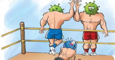 كاريكاتير اليوم.. كورونا يهزم العالم فى الموجة الثانية من الصراع