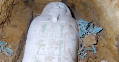 العثور على تابوت حجرى وتماثيل من الأوشابتى بمنطقة آثار الغريفة بالمنيا.. صور
