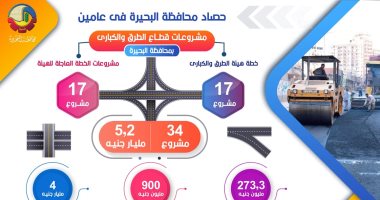 تنفيذ 34 مشروعا للطرق والكبارى بالبحيرة بتكلفة 5.2 مليار جنيه.. إنفوجراف