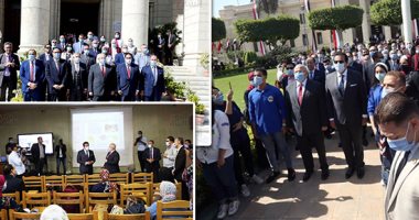 وزير التعليم العالى و"الخشت" يشهدان حفل تحية العلم مع طلاب جامعة القاهرة بالعام الدراسى الجديد.. تطبيق صارم لإجراءات الوقاية من كورونا.. ووزير التعليم العالى يشارك طلاب جامعة القاهرة فى لعبة "البينج بونج".. صور