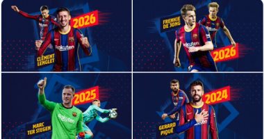 رسميا.. برشلونة يعلن تجديد عقد الرباعى بيكيه وتير شتيجن ودى يونج ولينجليت