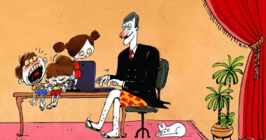 كاريكاتير إماراتى يسخر من العمل فى المنزل خلال حظر كورونا