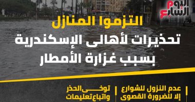 التزموا المنازل.. تحذيرات لأهالى الإسكندرية بسبب غزارة الأمطار.. إنفوجراف
