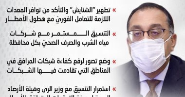 رئيس الوزراء للمحافظين: تفعيل غرف إدارة الأزمات لمواجهة الطقس السيئ(إنفوجراف)