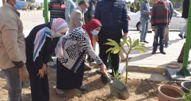 تشجير محيط المركز الدولى للمؤتمرات بجامعة سوهاج على هامش فعاليات الأسبوع البيئى