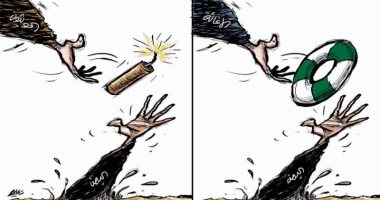 كاريكاتير سعودى يسلط الضوء على انتهاكات الحوثيين وجهود الإغاثة الإنسانية