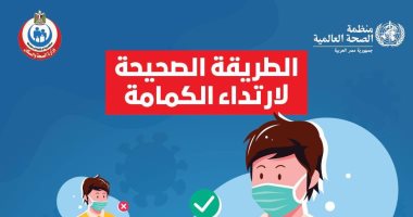 الصحة تناشد المواطنين ارتداء الكمامة بشكل صحيح للوقاية من كورونا.. انفوجراف