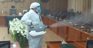 تطهير وتعقيم مبنى ديوان عام محافظة المنوفية لمواجهة إنتشار كورونا 
