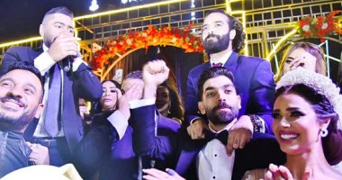 النجم تامر حسنى وستار أكاديمي ومصطفي حجاج ودينا يشعلون حفل زفاف رنا سماحة .. صور