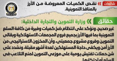 الحكومة تنفى نقص الكميات المعروضة من الأرز بالمنافذ التموينية