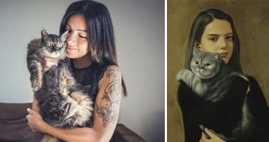 امرأة وقطة ووشم.. مصورة تحاكى اللوحات الفنية الشهيرة بعدسات الكاميرا