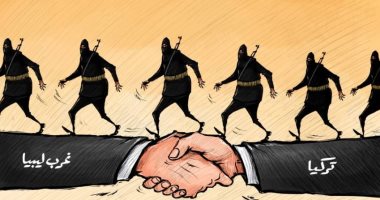 استمرار تركيا فى إرسال ميليشياتها المسلحة للقتال بليبيا فى كاريكاتير إماراتى