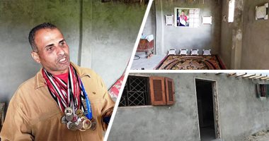 حكاية بطل جمهورية بألعاب القوى يسكن عشة ويعرض ميدالياته للبيع للإنفاق على أسرته بالغربية.. عصام عبد الناصف مهدد بالطرد لعدم سداد الإيجار.. ويؤكد: بعت عفش بيتى وميدالياتى عشان أجيب أكل لبناتى.. فيديو وصور