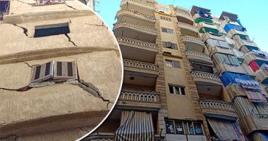عقار آيل للسقوط يهدد حياة المواطنين والعقارات المجاورة فى الإسكندرية.. العقار تم بناؤه عام 2007 بدون أسس هندسية.. وحدث ميل وتصدعات كبيرة فى الأساسات.. والحى يصدر قرار إزالة حتى سطح الأرض.. صور