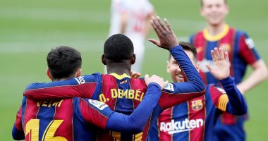 برشلونة ضد هويسكا.. البارسا يحرز الهدف الثالث من صناعة ميسي "فيديو"