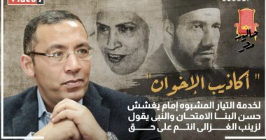 "أكاذيب الإخوان" لخدمة التيار المشبوه..إمام يغشش حسن البنا الامتحان.. وزينب الغزالى تدعى قول النبى لها"أنتم على حق".. تزييف الإخوان فى خامس حلقات صالون مصر من مركز اليوم السابع للثقافة والفنون والتنوير.. فيديو