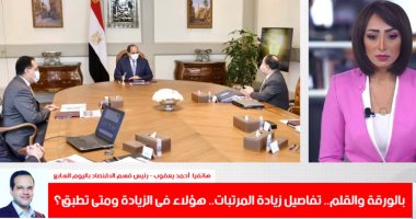 "تليفزيون اليوم السابع" يكشف الفئات المطبق عليها زيادة الرواتب والمعاشات وبدء تطبيقها يوليو المقبل.. الزيادات تشمل 1.4 مليون مدرس.. و1.5 مليار جنيه حافز إضافى لـ51 ألف موظف سيتم نقلهم للعاصمة الإدارية الجديدة