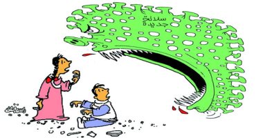 كاريكاتير صحيفة عمانية.. وحش كورونا يلتهم البشر فى الموجة الثالثة