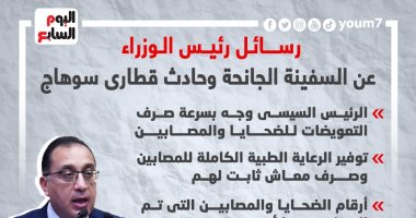رسائل رئيس الوزراء عن السفينة الجانحة وحادث قطارى سوهاج.. إنفوجراف