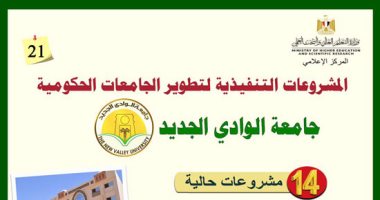 التعليم العالى: 14 مشروعا لتطوير جامعة الوادى بمليار و64 مليون جنيه..إنفوجراف