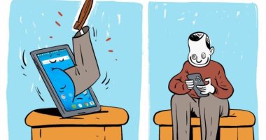 كاريكاتير صحيفة إماراتية.. المحمول إدمان العصر