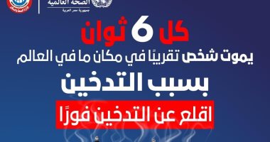 الصحة: كل 6 ثوان يموت شخص فى مكان ما بالعالم بسبب التدخين