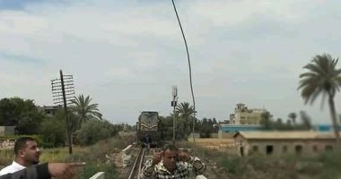 سائق يوقف القطار لإزاحة سلك كهرباء فوق القضبان بالشرقية.. صور