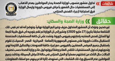 الصحة تحذر: لم يتم توجيه فرق طبية للمنازل لفحص المشتبه بإصابتهم بكورونا