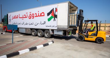 قافلة صندوق تحيا مصر الثالثة تصل غزة تنفيذا لتوجيهات الرئيس السيسي.. صور