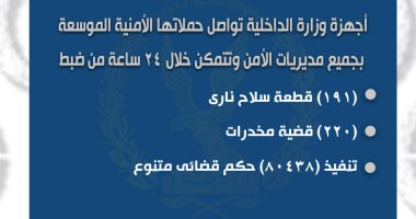 الداخلية تضبط 191 قطعة سلاح و220 قضية مخدرات "إنفو جراف"