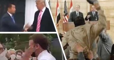مواقف أحرجت زعماء العالم أمام عدسات الكاميرات.. أمريكى يقذف بوش بالحذاء.. وماكرون يتلقى صفعة موجعة.. ومجهول يسرق "آى باد" رئيس جنوب إفريقيا.. وضابط شرطة يرفض مصافحة فرانسوا هولاند.. وهذا مأزق ترامب.. فيديو وصور