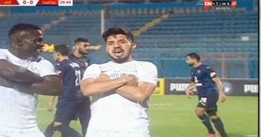 حتحوت يتقدم بالهدف الأول لإنبي أمام بيراميدز ويحتفل على طريقة مبابى.. فيديو