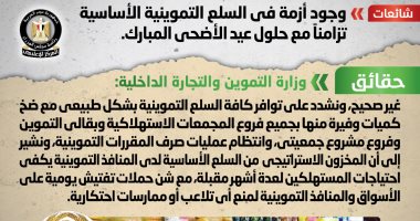 وزارة التموين تنفى وجود أزمة فى السلع التموينية تزامنا مع حلول عيد الأضحى المبارك.. وتؤكد: المخزون الاستراتيجى لدى المنافذ يكفى المستهلكين لعدة أشهر.. وتعلن طرح لحوم طازجة ومجمدة للمواطنين بأسعار مخفضة
