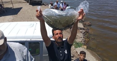 لحظة إلقاء 4 ملايين زريعة بلطى ومبروك ببحيرة البرلس لزيادة الثروة السمكية.. فيديو