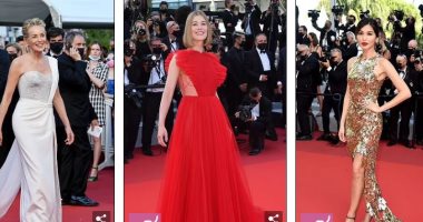 بين الأبيض والأحمر والذهبي نجمات كان السينمائي يتألقن في حفل الختام.. صور