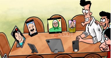 لمة العيلة فى العيد عن بعد بسبب كورونا فى كاريكاتير أردنى