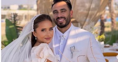 نيللي كريم وهشام عاشور وسط أغصان الشجر فى جلسة تصوير زفافهما.. صور