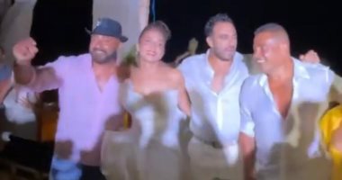 عمرو دياب والسقا فى حفل زفاف نيللى كريم وهشام عاشور.. فيديو وصور