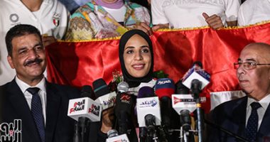 استقبال فريال أشرف فى المركز الأولمبى بالزغاريد وإنطلاق المؤتمر الصحفي.. فيديو وصور