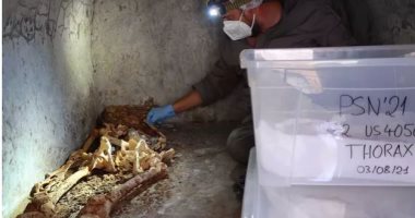 اكتشاف هيكل عظمى لرجل محتفظ بشعر رأسه فى حالة جيدة داخل مقبرة بـ بومبى..صور