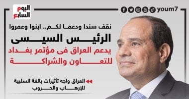 ابنوا وعمروا.. الرئيس السيسى يدعم العراق بمؤتمر بغداد للتعاون.. إنفوجراف
