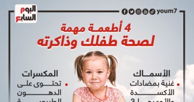 4 أطعمة مهمة لصحة طفلك وذاكرته.. إنفوجراف